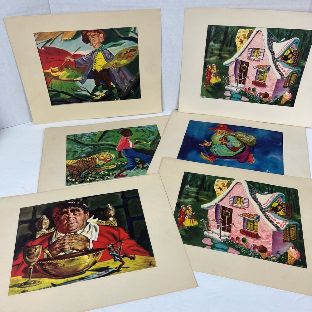 Vintage Thornton Utz vivid color Fairytale drawings-set of 6
